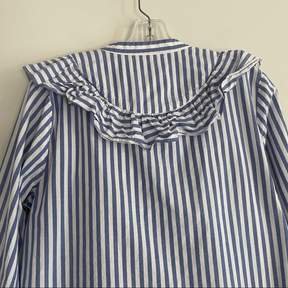 MADEWELL STRIPED RUFFLE FRONT BLOUSE BLUE WHITE - Picture 12 of 13